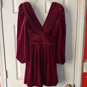 Gianni Bini Burgundy Velvet Long Sleeve Mariah Mini Dress Size 4 NWT